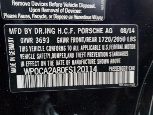 2015 PORSCHE BOXSTER WP0CA2A80FS120114