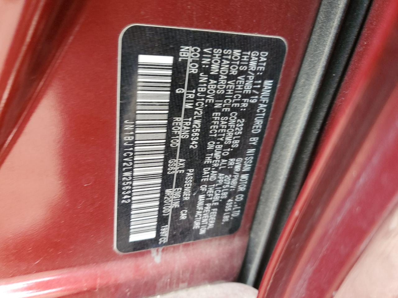 JN1BJ1CV2LW256342 NISSAN ROGUE 2020