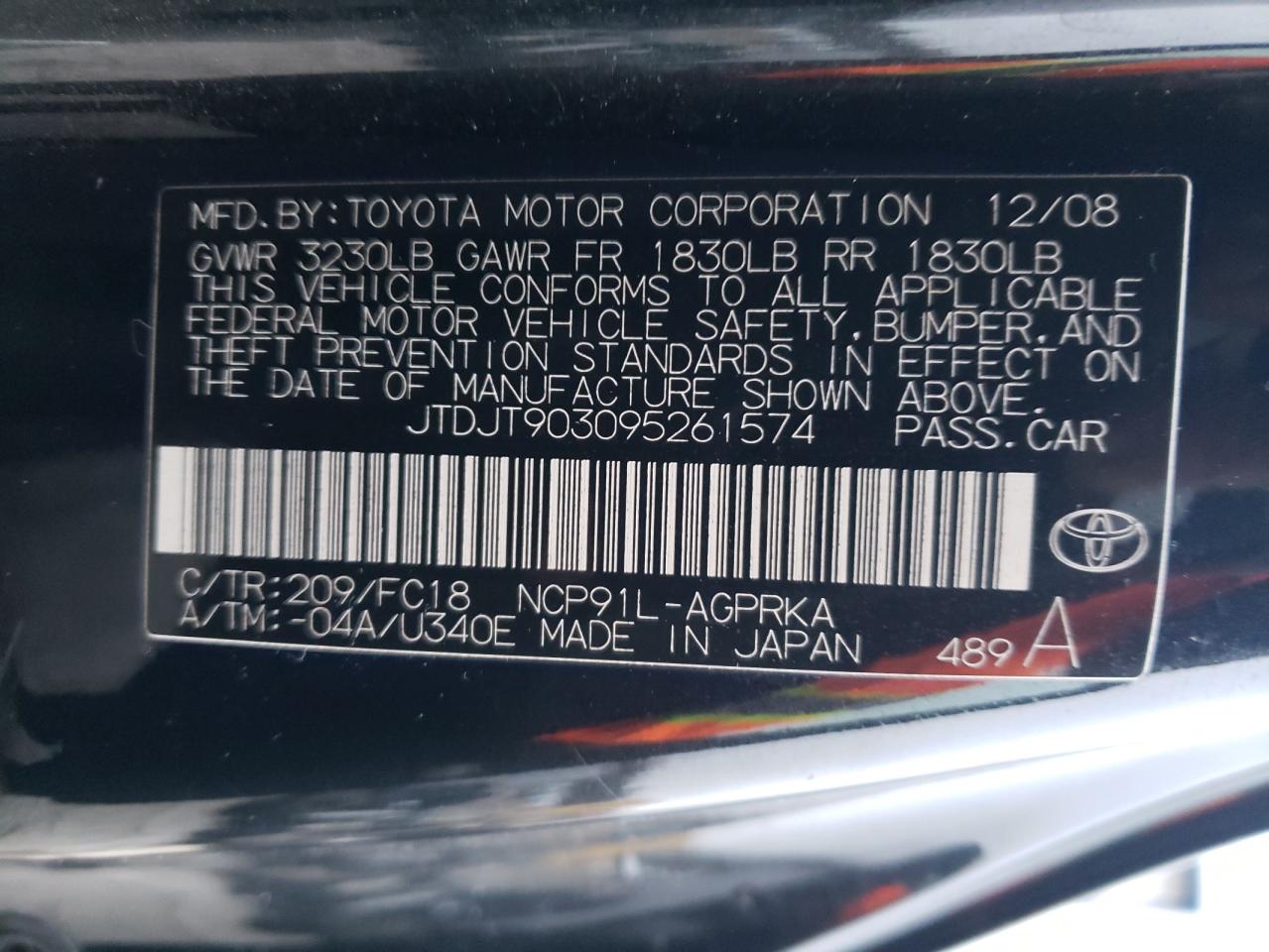 2009 Toyota Yaris VIN: JTDJT903095261574 Lot: 70936882