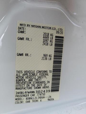 2021 NISSAN ALTIMA PLA - 1N4BL4FW4MN302439