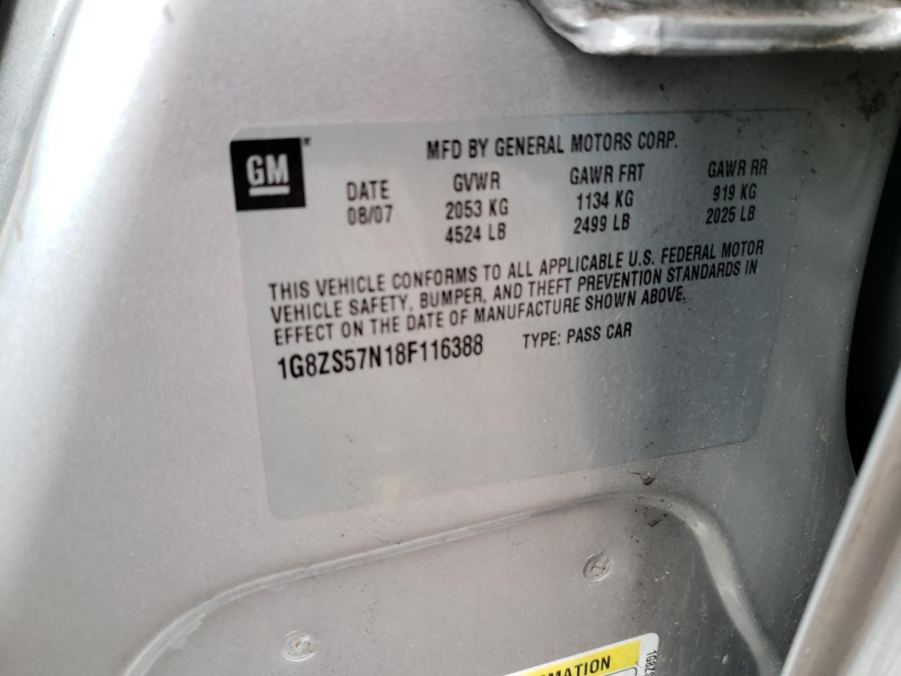 2008 Saturn Aura Xe VIN: 1G8ZS57N18F116388 Lot: 72026003