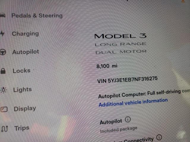 5YJ3E1EB7NF316275 Tesla MODEL 3
