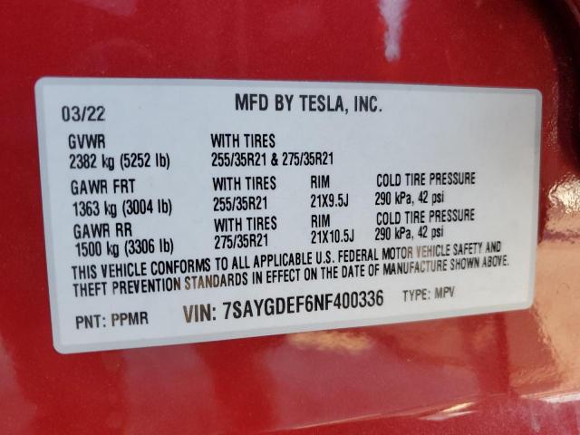 7SAYGDEF6NF400336 Tesla Model Y