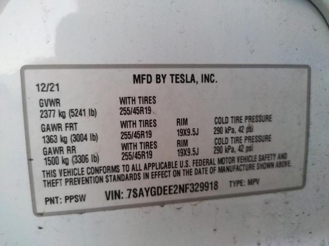 7SAYGDEE2NF329918 Tesla Model Y