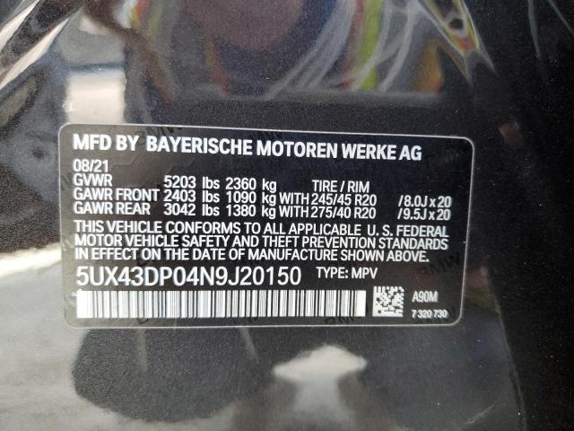 Auction sale of the 2022 BMW X3 , vin: 5UX43DP04N9J20150, lot number: 71194272