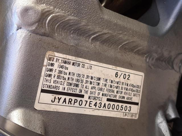2003 YAMAHA FJR1300 JYARP07E43A000503