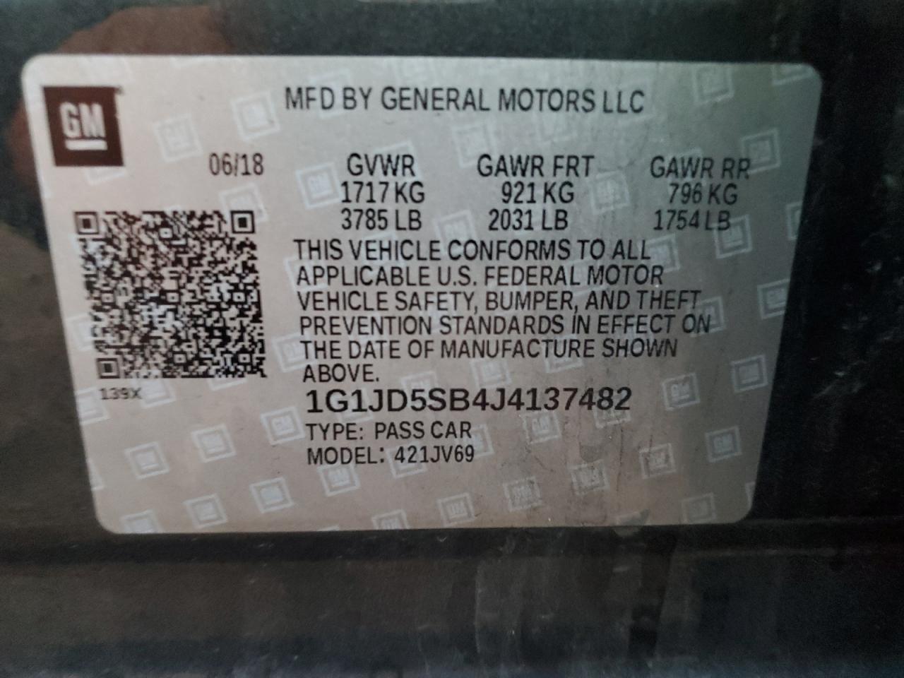 1G1JD5SB4J4137482 CHEVROLET SONIC 2018