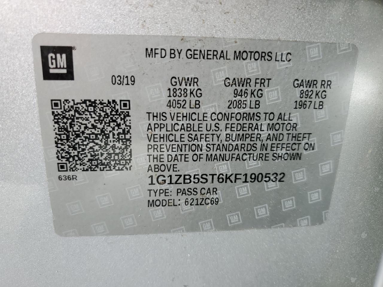 1G1ZB5ST6KF190532 CHEVROLET MALIBU 2019