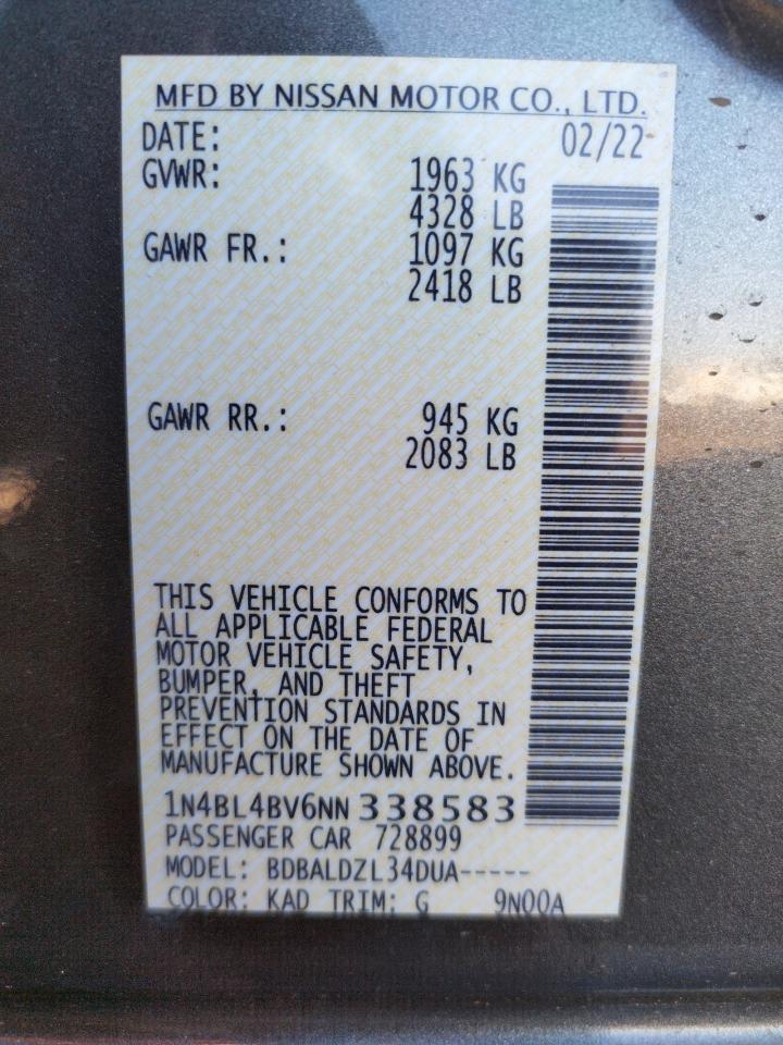 1N4BL4BV6NN338583 NISSAN ALTIMA 2022