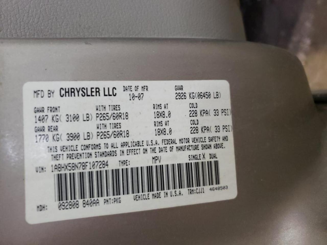 1A8HX58N78F107284 2008 Chrysler Aspen Limited