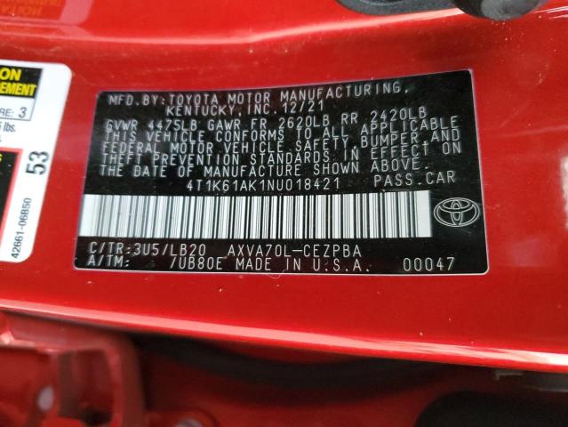 2022 TOYOTA CAMRY XSE - 4T1K61AK1NU018421