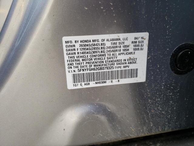 2016 HONDA PILOT EXL - 5FNYF6H62GB079325