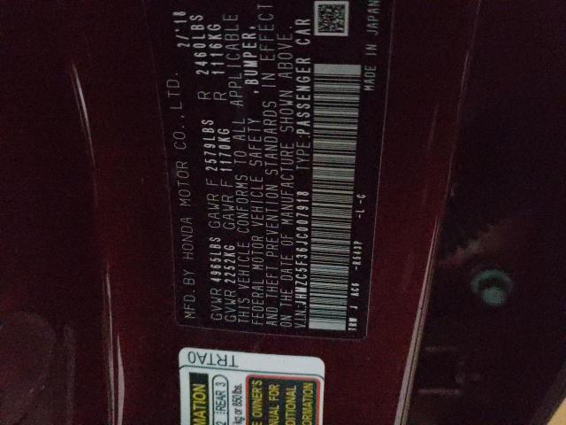 2018 HONDA CLARITY TO JHMZC5F36JC007918