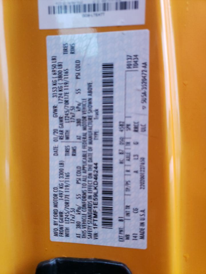 2020 Ford F150 VIN: 1FTMF1E59LKD46244 Lot: 68557372