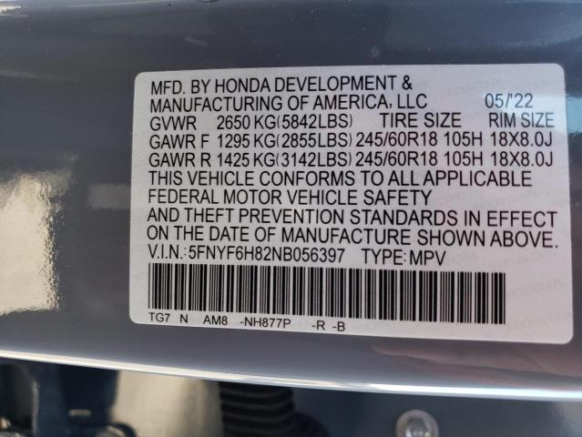 2022 HONDA PILOT TRAI 5FNYF6H82NB056397