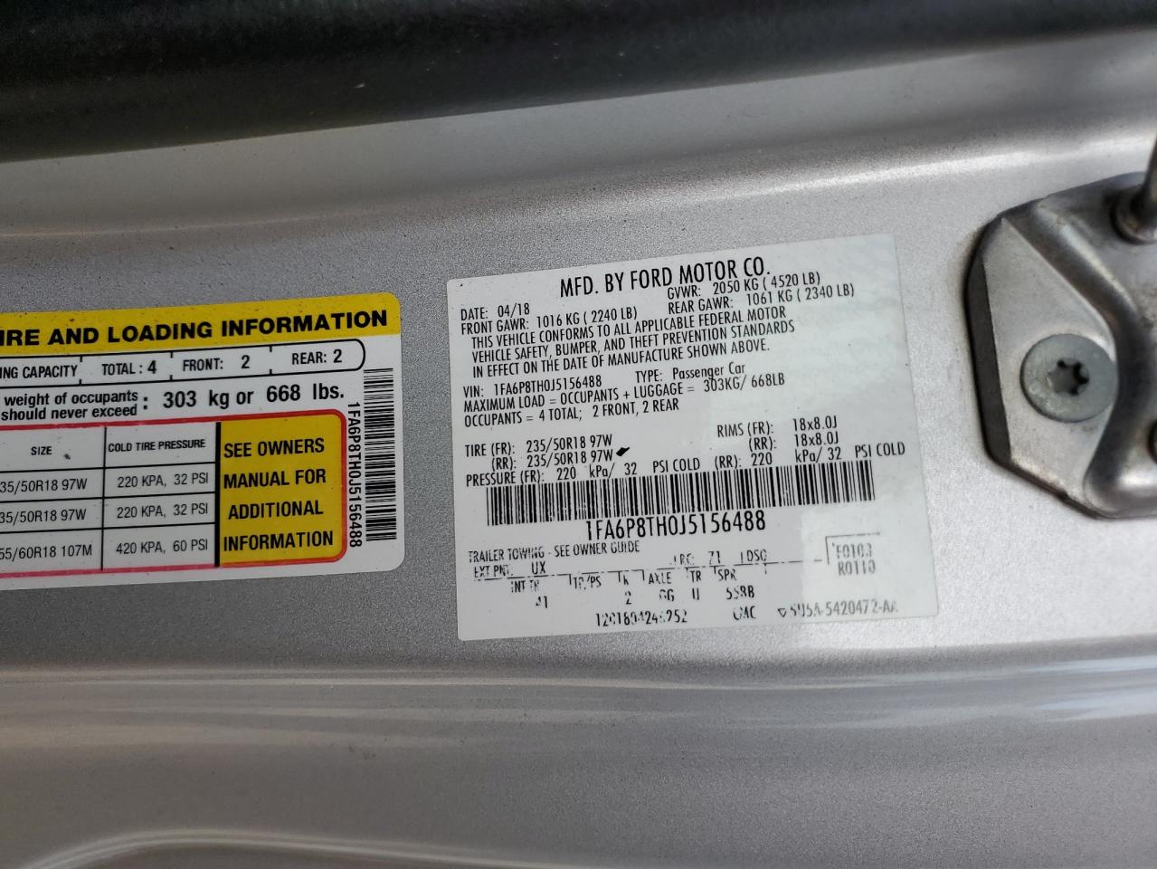 1FA6P8TH0J5156488 FORD ALL Models 2018