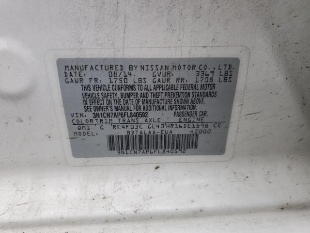 2015 NISSAN VERSA 1.6 3N1CN7AP6FL840592