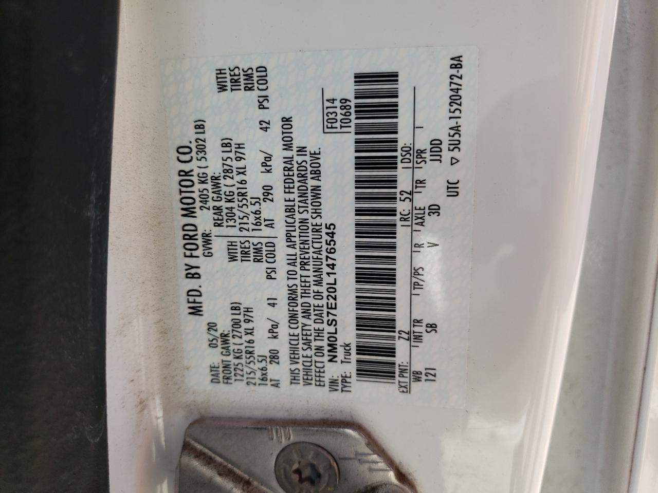 NM0LS7E20L1476545 FORD TRANSIT 2020