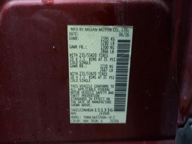 2016 NISSAN MURANO SL 5N1CZ2MH8GN151336