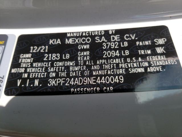 3KPF24AD9NE440049 KIA FORTE FE