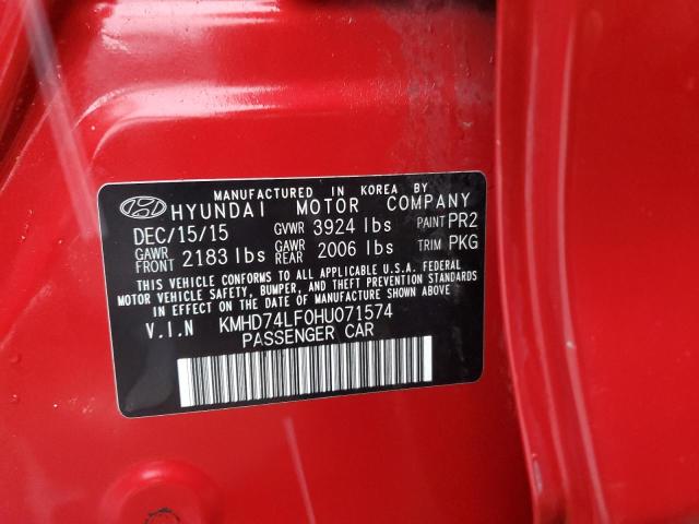 KMHD74LF0HU071574 Hyundai ELANTRA SE