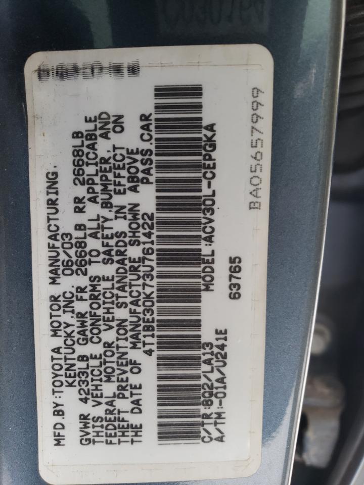 2003 Toyota Camry Le VIN: 4T1BE30K73U761422 Lot: 71673282