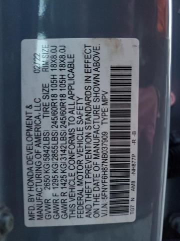 2022 HONDA PILOT TRAI 5FNYF6H87NB037909