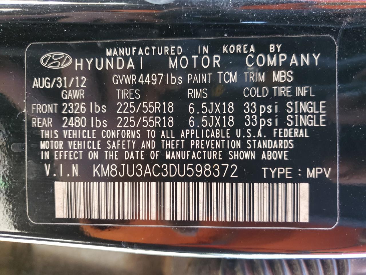 KM8JU3AC3DU598372 2013 Hyundai Tucson Gls