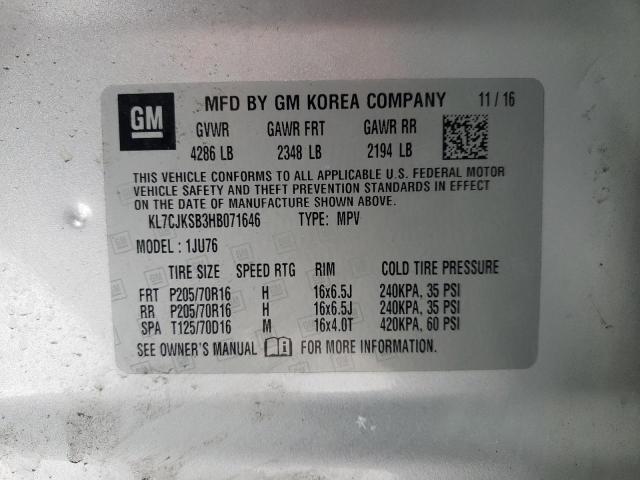 2017 CHEVROLET TRAX LS - KL7CJKSB3HB071646