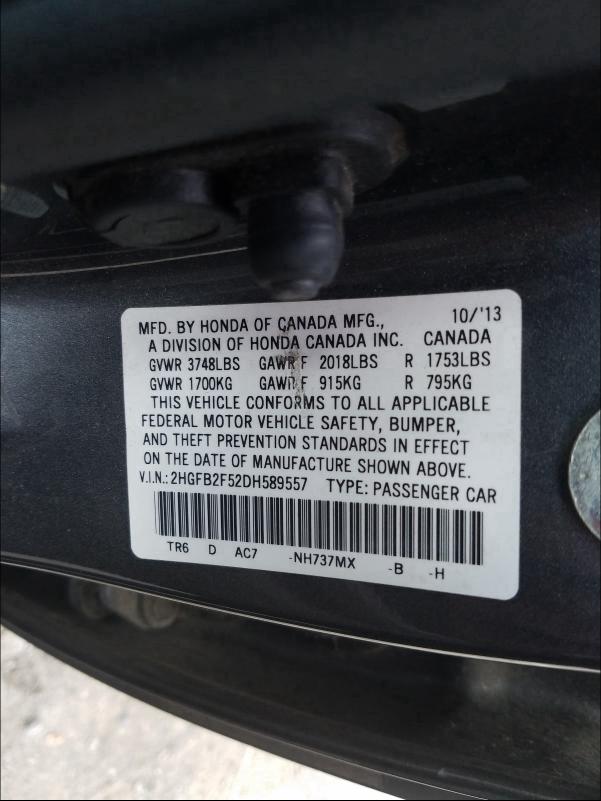 2013 HONDA CIVIC LX 2HGFB2F52DH589557