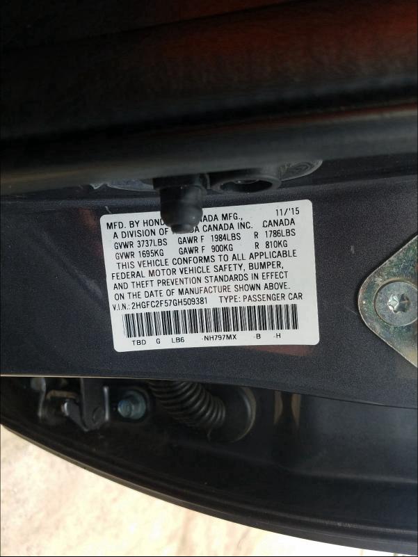 2016 HONDA CIVIC LX 2HGFC2F57GH509381
