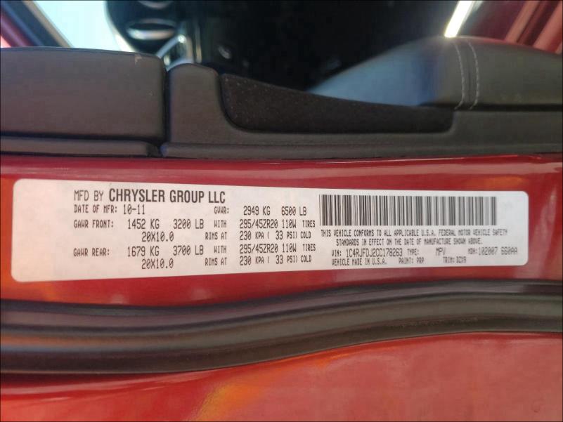 2012 JEEP GRAND CHER 1C4RJFDJ2CC178263