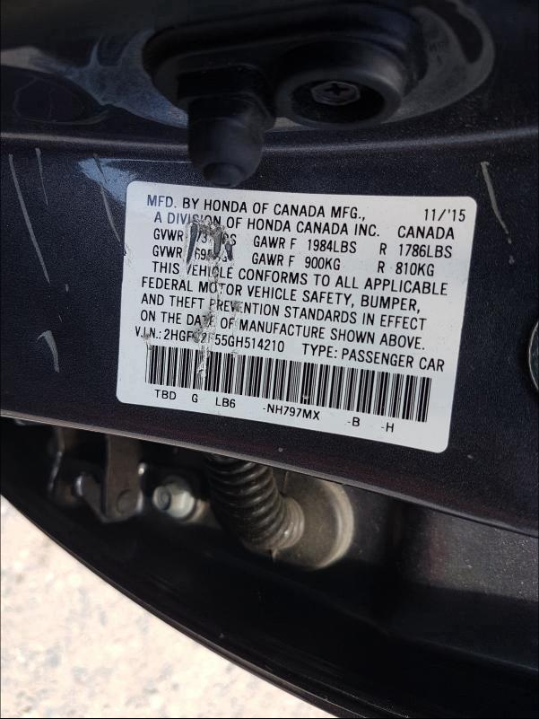 2016 HONDA CIVIC 2HGFC2F55GH514210