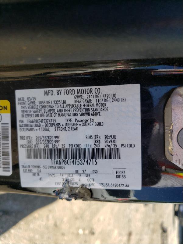 1FA6P8CF4F5374715 2015 FORD MUSTANG GT