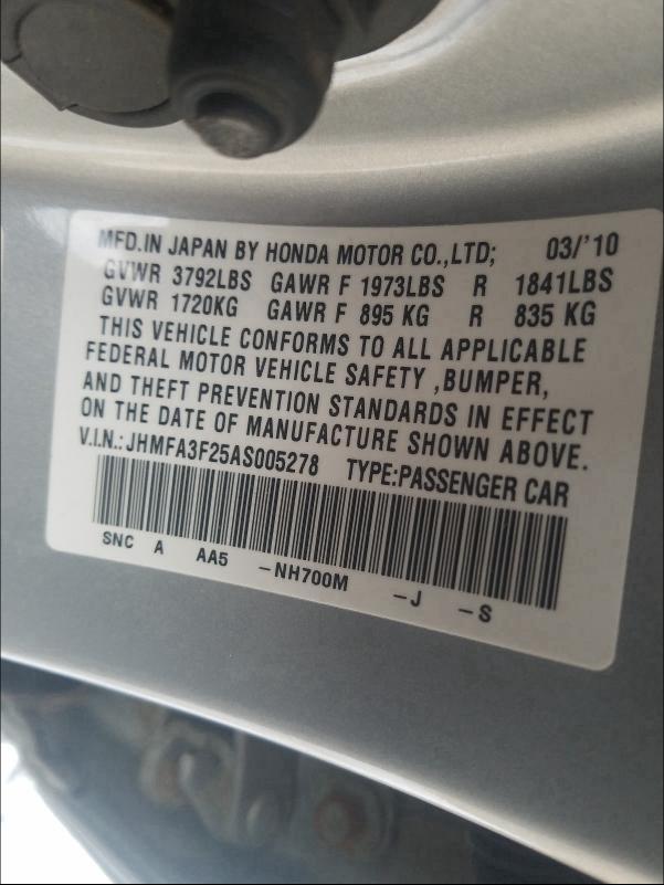 2010 HONDA CIVIC HYBR JHMFA3F25AS005278