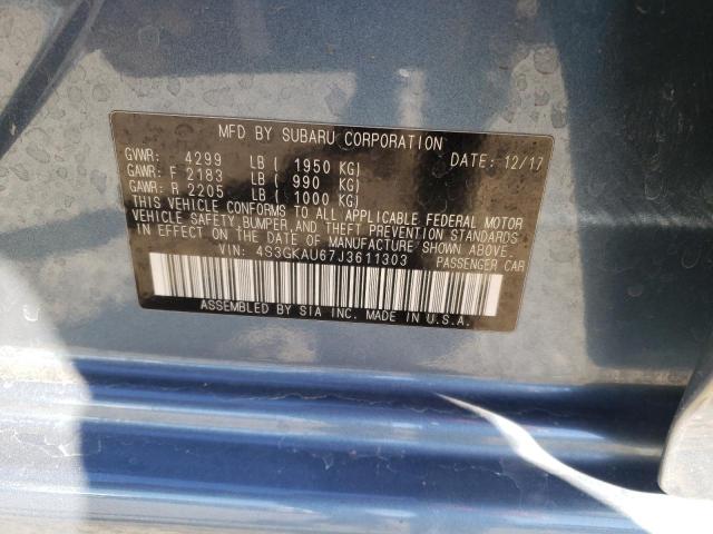 VIN: 4S3GKAU67J3611303 Auction: COPART Lot: 71763012 Location: NV - LAS VEGAS 4S3GKAU67J3611303 SUBARU IMPREZA 2018 BLUE Photo 12