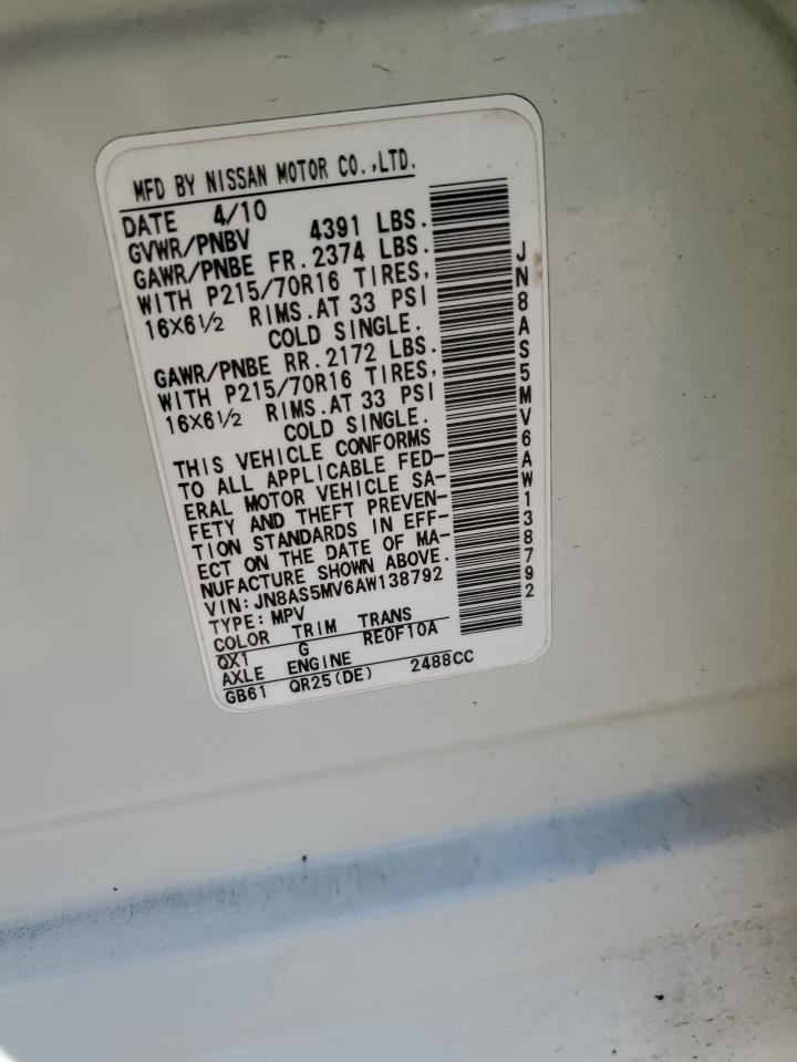 2010 Nissan Rogue S VIN: JN8AS5MV6AW138792 Lot: 68471164