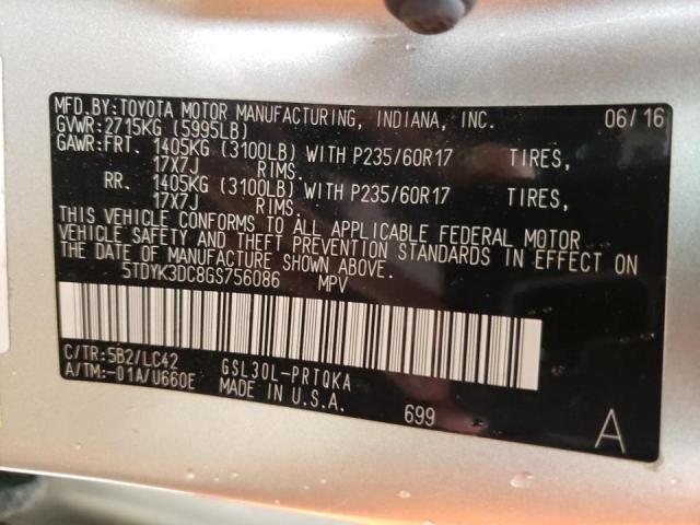 2016 TOYOTA SIENLE/XLE 5TDYK3DC8GS756086