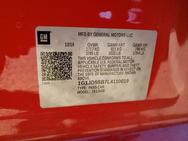 2020 CHEVROLET SONIC LT - 1G1JD5SB7L4110019