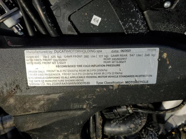 2022 DUCATI STREETFIGH ZDMFAKNW6NB007020