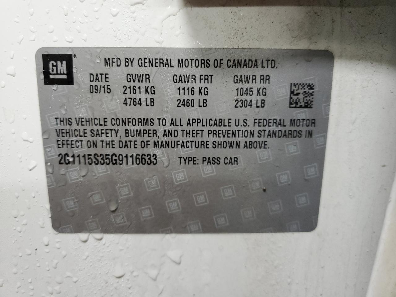 2G1115S35G9116633 CHEVROLET IMPALA 2016