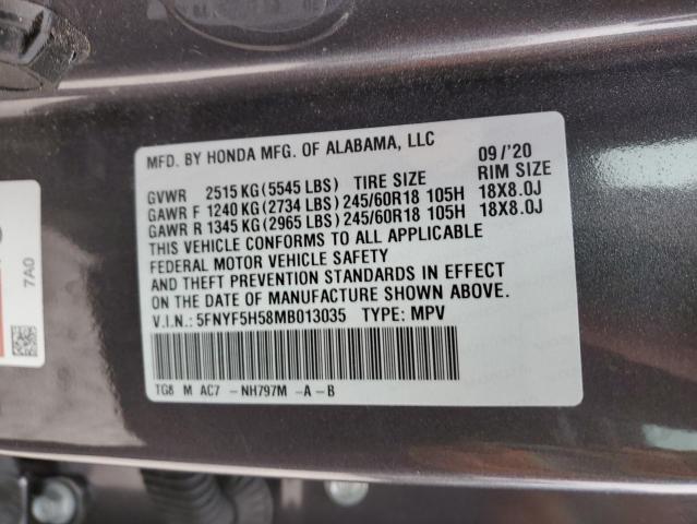 5FNYF5H58MB013035 Honda Pilot EXL 10