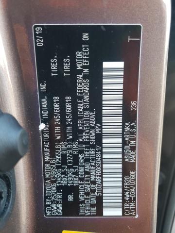 2019 TOYOTA HIGHLANDER - 5TDZARFHXKS048417