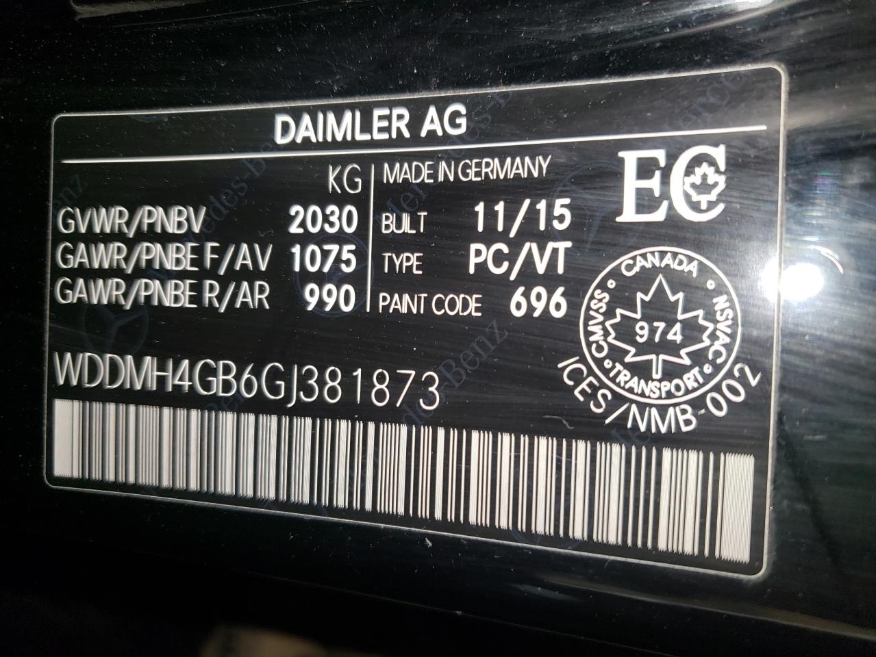 WDDMH4GB6GJ381873 2016 Mercedes-Benz B 250 4Matic