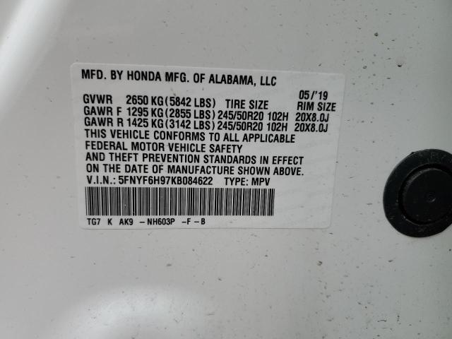 2019 HONDA PILOT TOUR - 5FNYF6H97KB084622