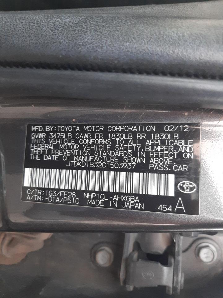 JTDKDTB32C1503937 2012 Toyota Prius C