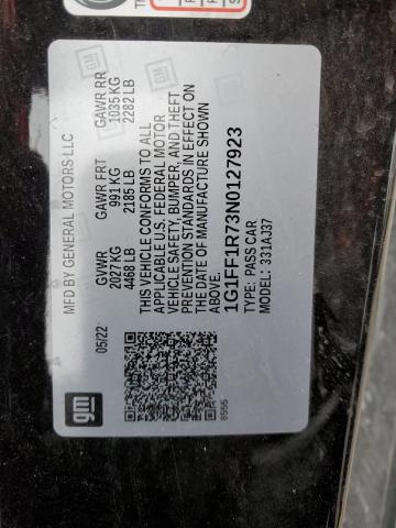 2022 CHEVROLET CAMARO LT1 1G1FF1R73N0127923