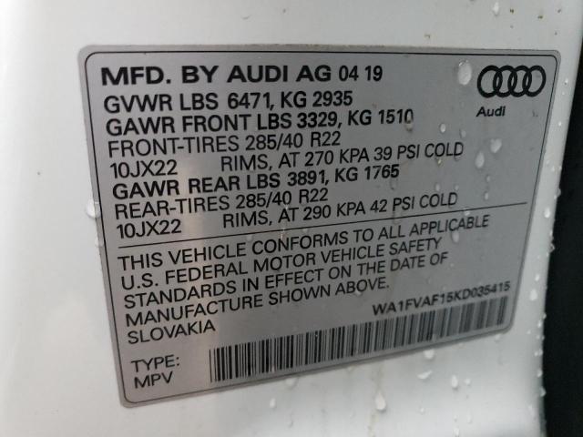 2019 AUDI Q8 PRESTIG WA1FVAF15KD035415