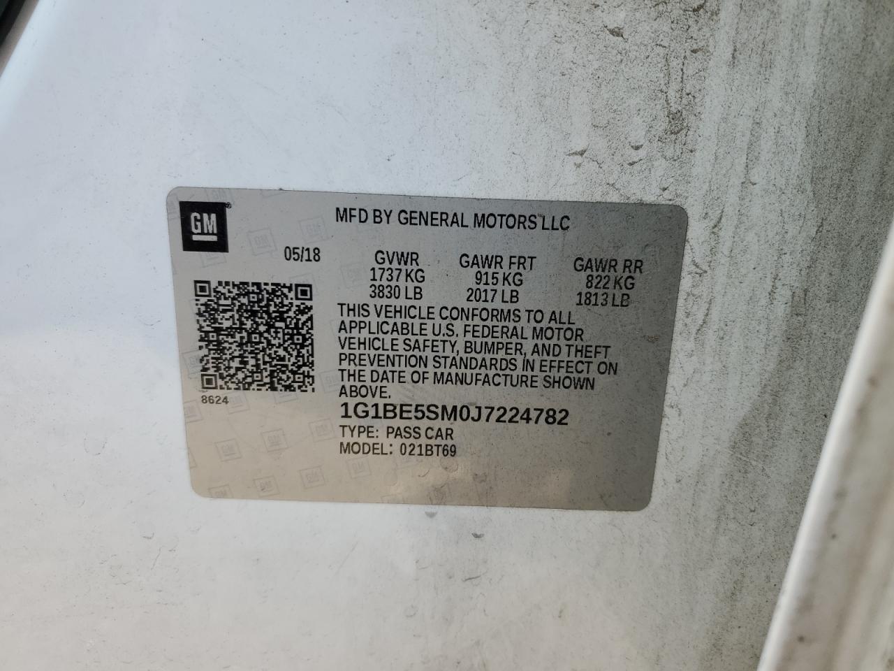 1G1BE5SM0J7224782 CHEVROLET CRUZE 2018