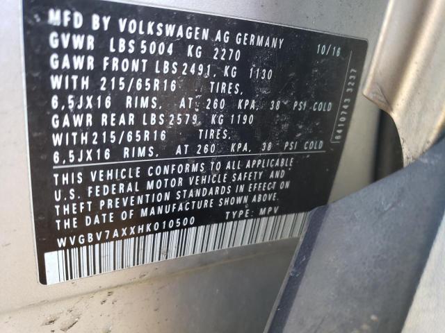 2017 VOLKSWAGEN TIGUAN S - WVGBV7AXXHK010500